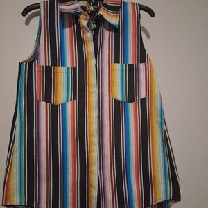 Lucky & Blessed Multicolor Striped Sleeveless Button-Down Top-- Western